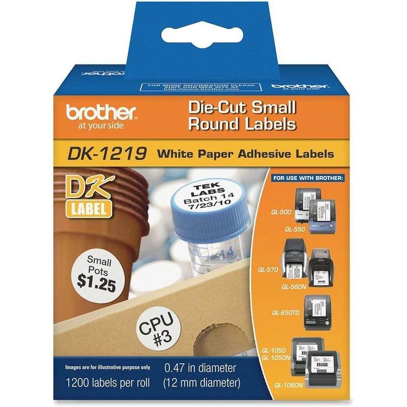 BROTHER - Rollo Dk1219 Brother Pre-cortado Redonda 12mm 1200 Etiquetas