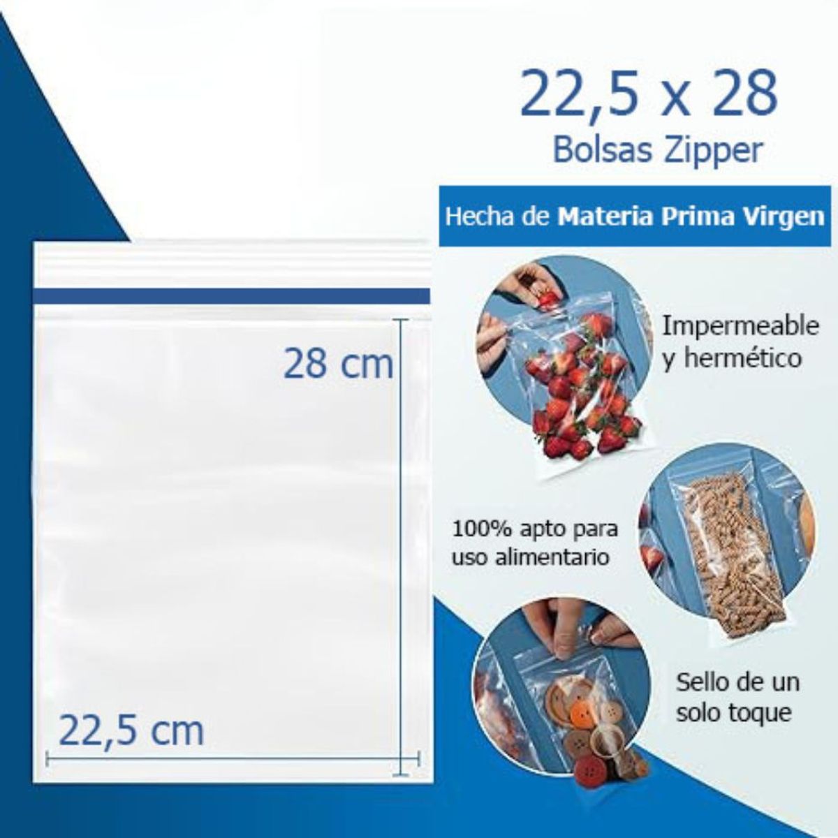 GENERICO - Bolsas Cierre Fácil Zipper 22,5x28 500 Unidades