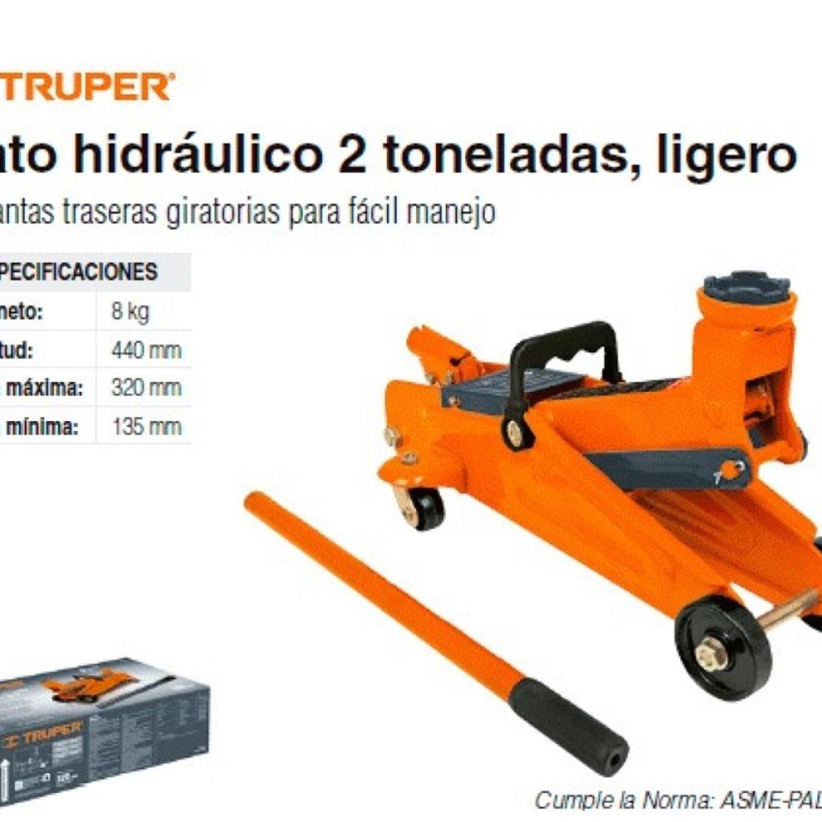 TRUPER - GATA HIDRAULICA CAIMAN 2 TONELADAS CAJA CARTON 14944 TRUPER