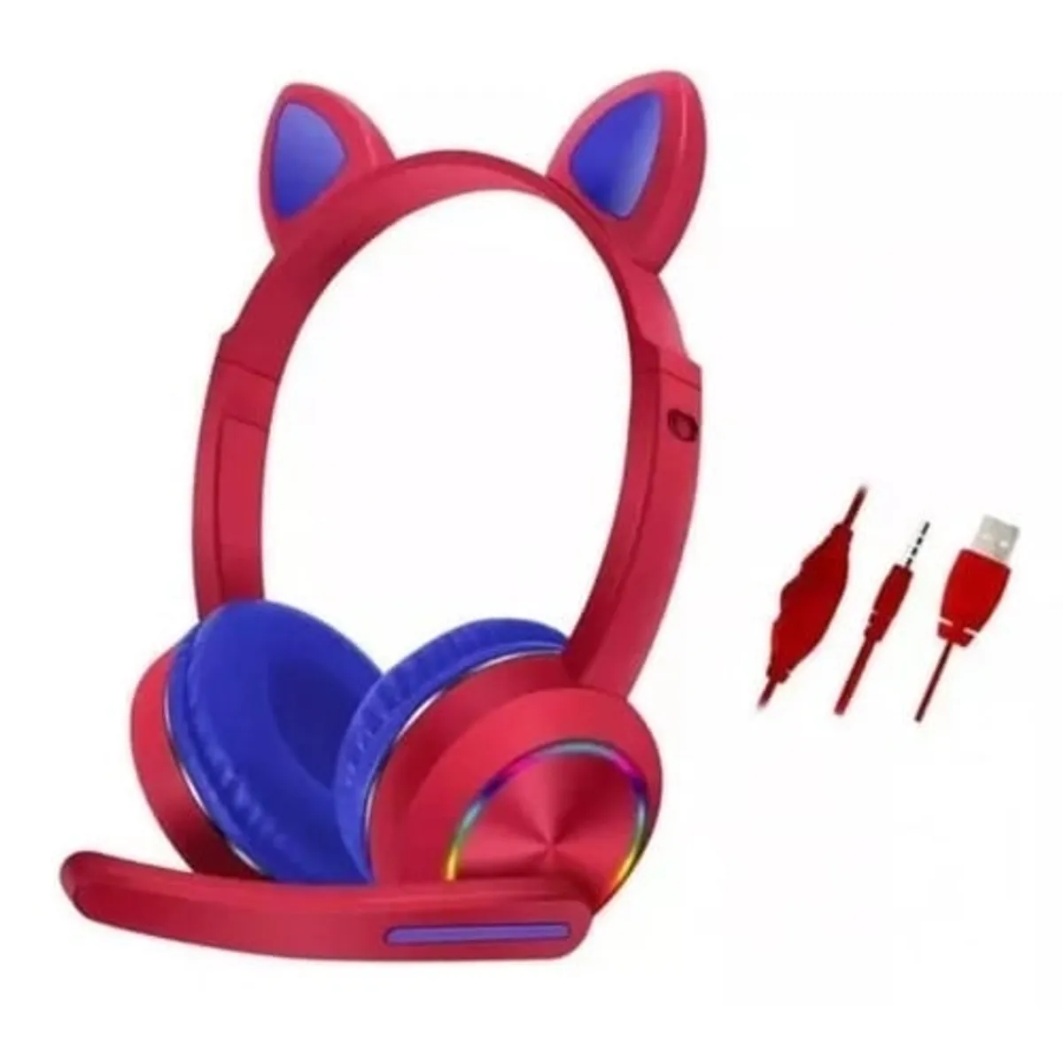 GENERICO - Audífonos Cat Ear Con Micrófono y Luz LED AKZ-020 Rojos