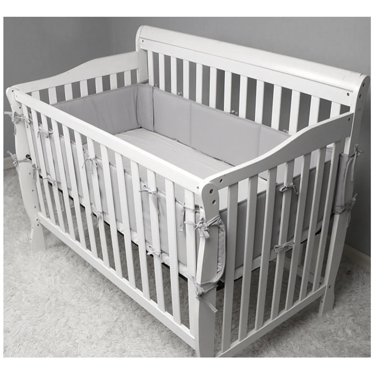 ATURE - Set 4pcs Protector Cuna Bebé Algodón 130x24 70x24cm Gris