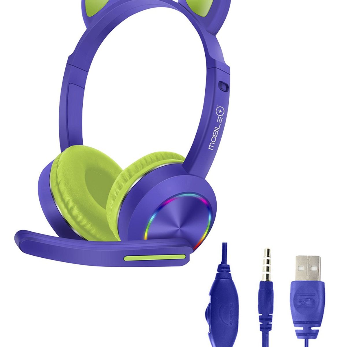 GENERICO - Audífonos Cat Ear Con Micrófono y Luz LED AKZ-020 Morados