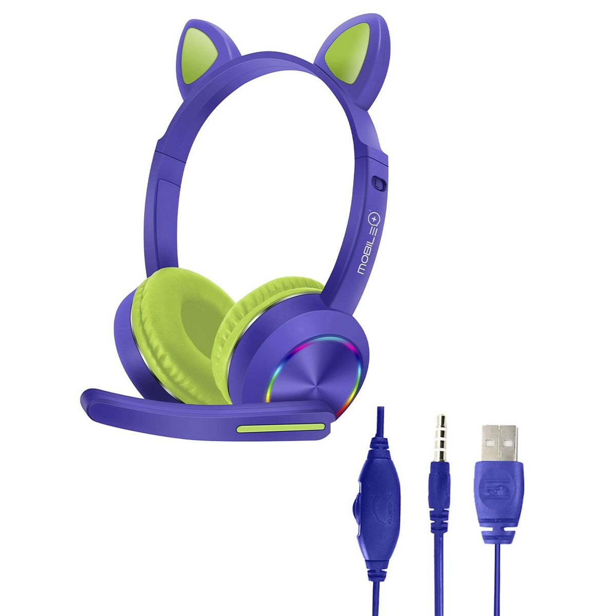 GENERICO - Audífonos Cat Ear Con Micrófono y Luz LED AKZ-020 Morados