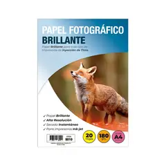 ADETEC - Papel Fotográfico Inkjet Glossy A4 180 g X 20 Hojas - 8010