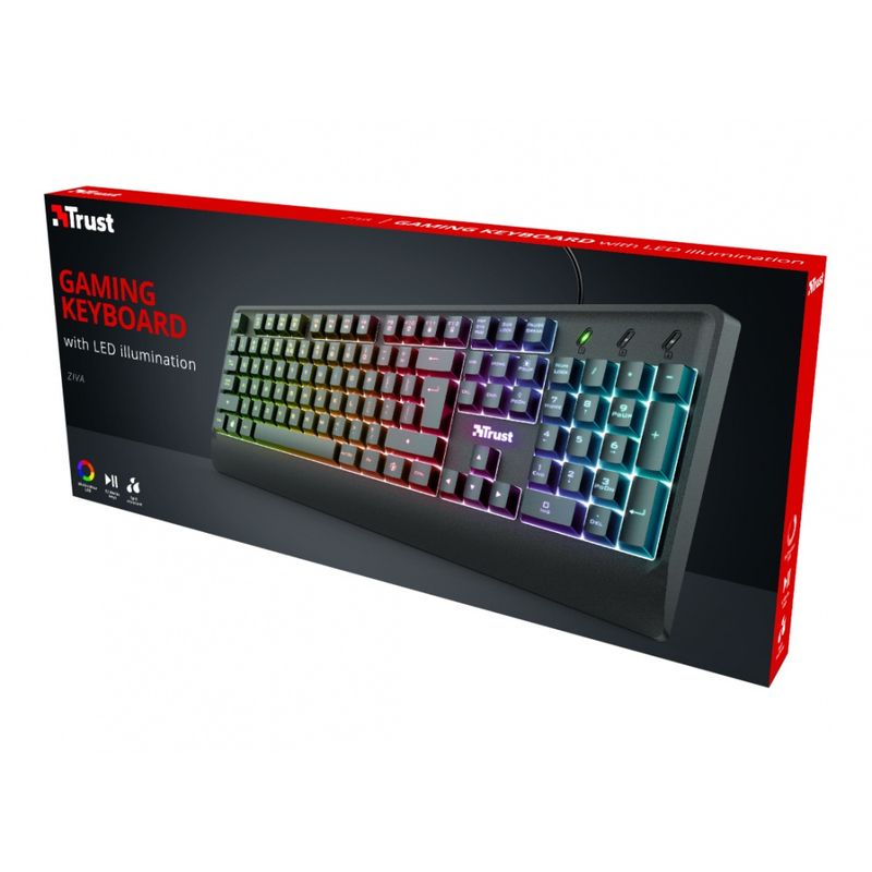 TRUST - Teclado Trust Ziva Gaming Usb Qwerty español Negro