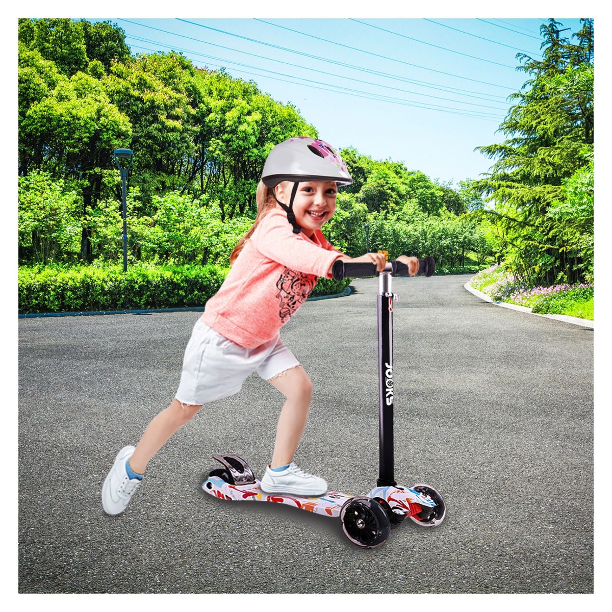 MAX MAGIC - Scooter Monopatín Ajustable Light Wheels - Blanco