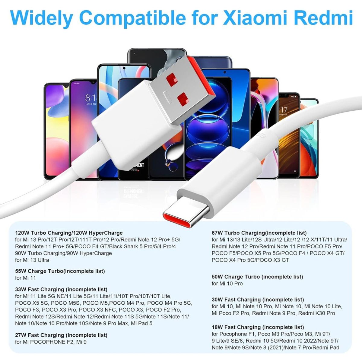 GENERICO - Cable Carga Rapida Usb 6a Turbo Para Xiaomi Mi 11t Mi 10t