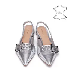 AMPHORA - Zapato Taco nelia cuero plateado