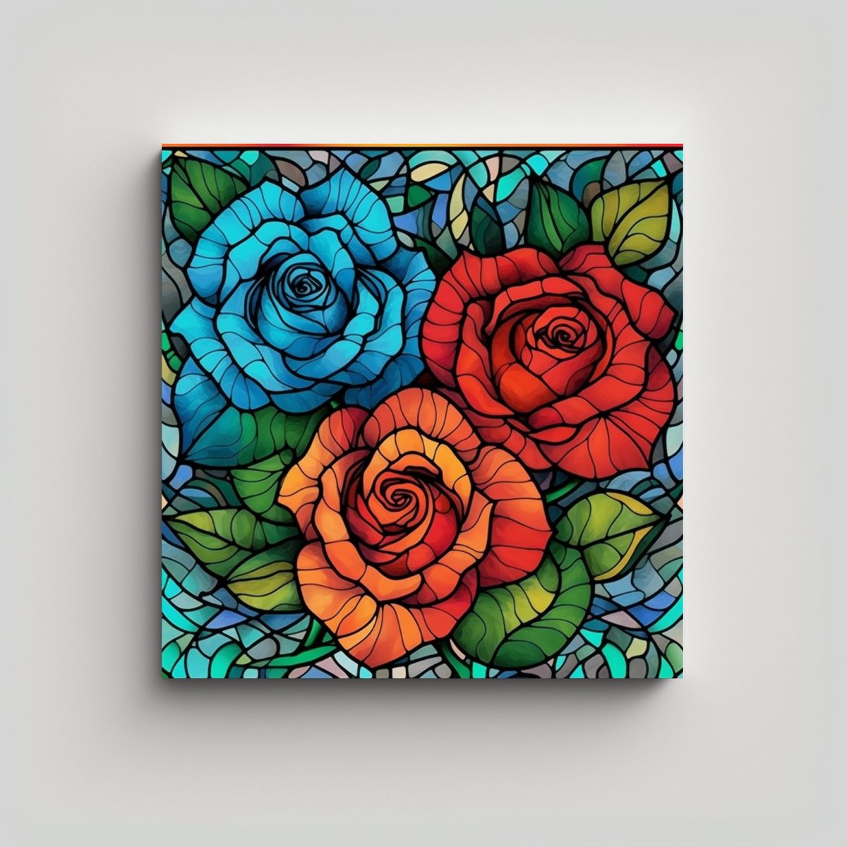 GENERICO - Diseño Boho De Rosas Vidriera En Lienzo De 60x60 Cm