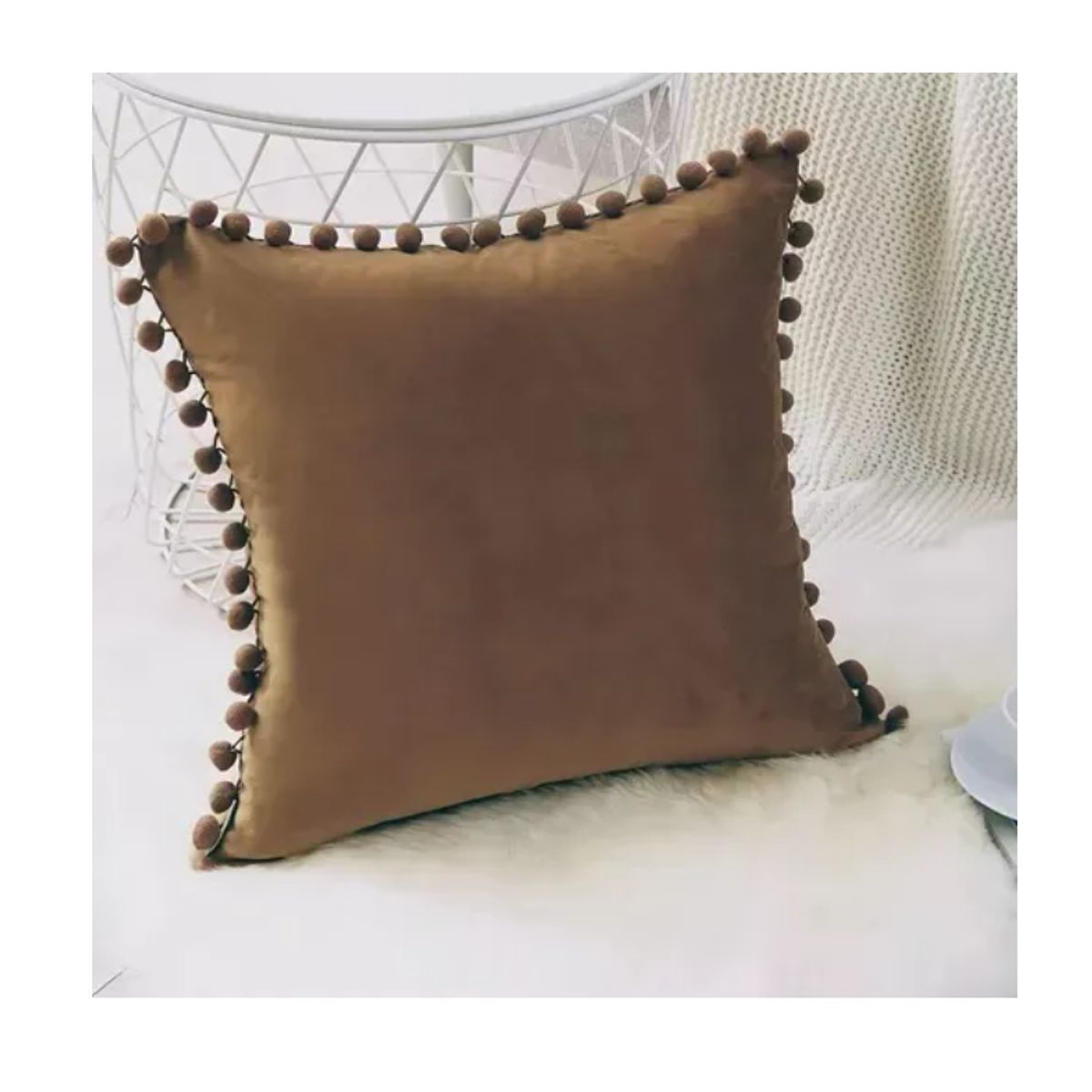 GENERICO - Pack 2 Fundas Cojin Terciopelo Con Pompón 43x43cm A4