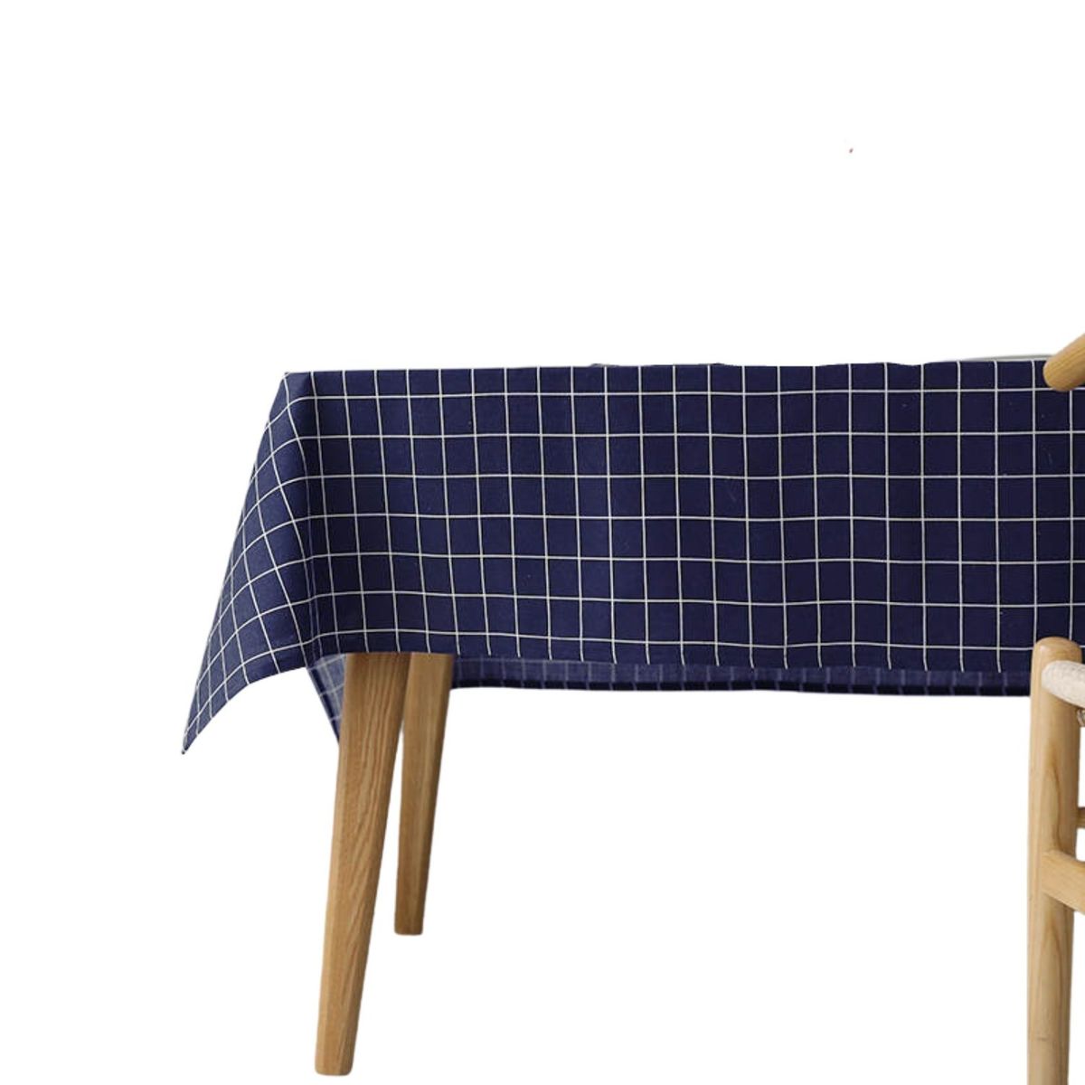 BOHEMIK - Mantel Cuadriculado Fondo Azul Líneas Blancas 140 cm x 220 cm