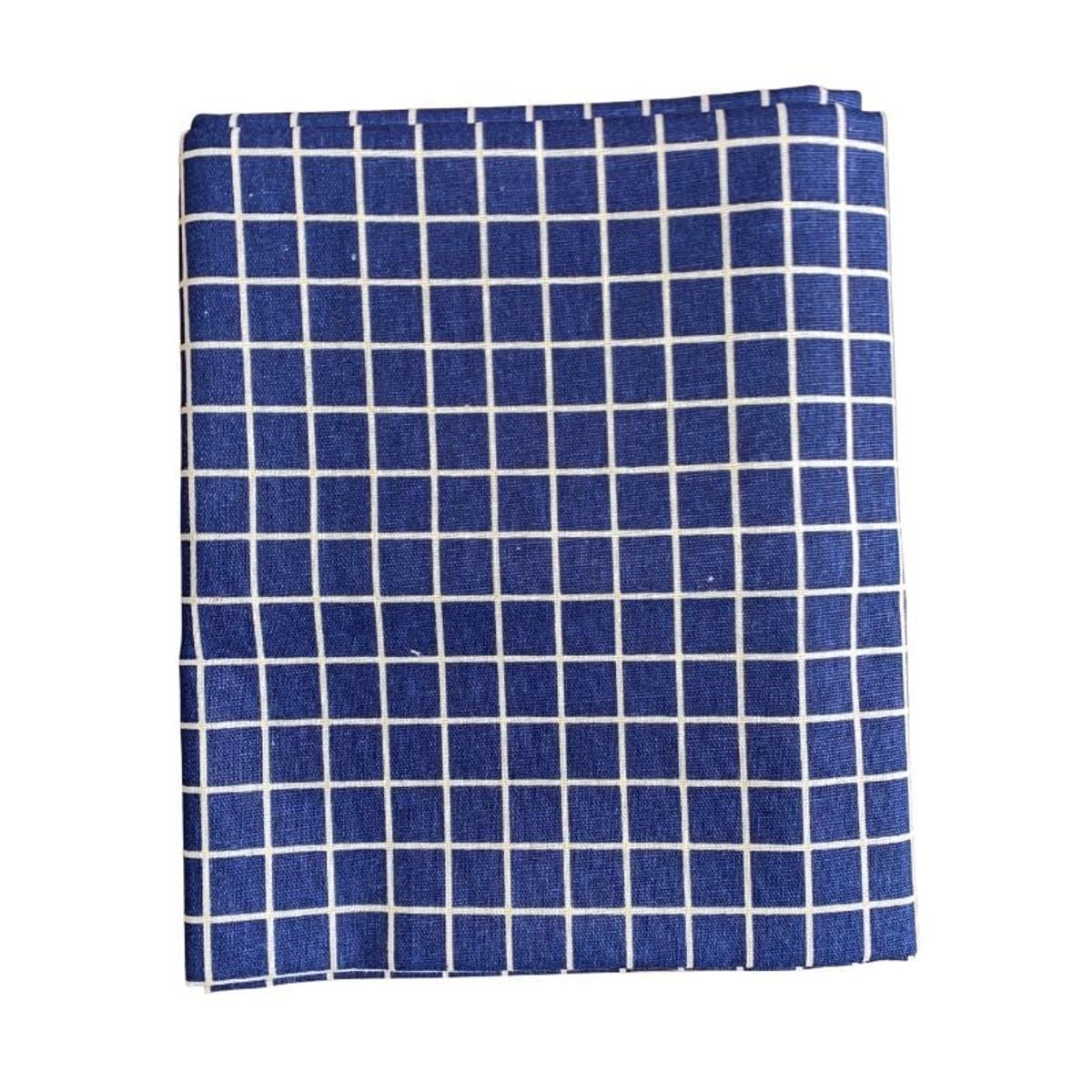 BOHEMIK - Mantel Cuadriculado Fondo Azul Líneas Blancas 140 cm x 220 cm