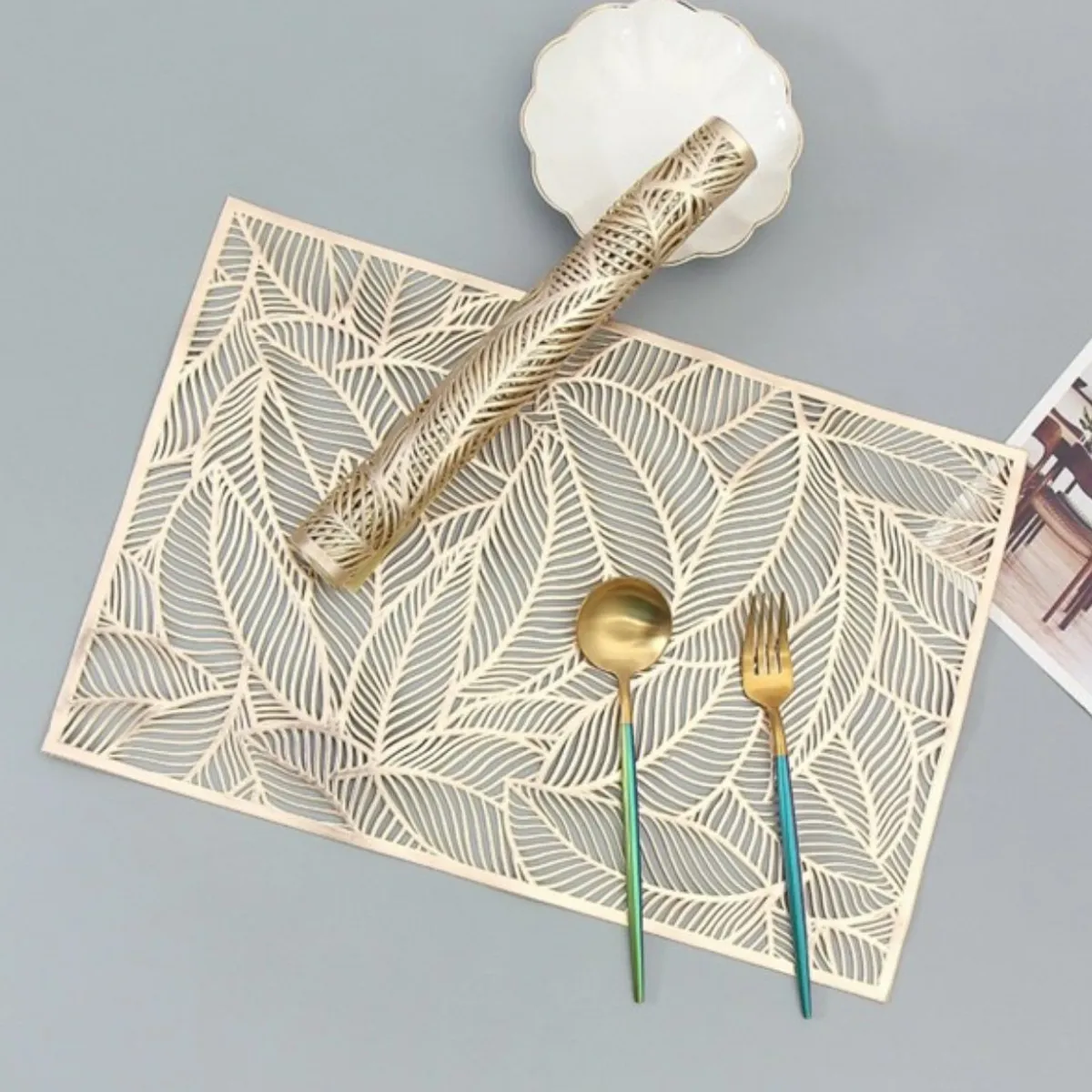 GENERICO - Set 6 Individuales rectangulares de mesa dorado