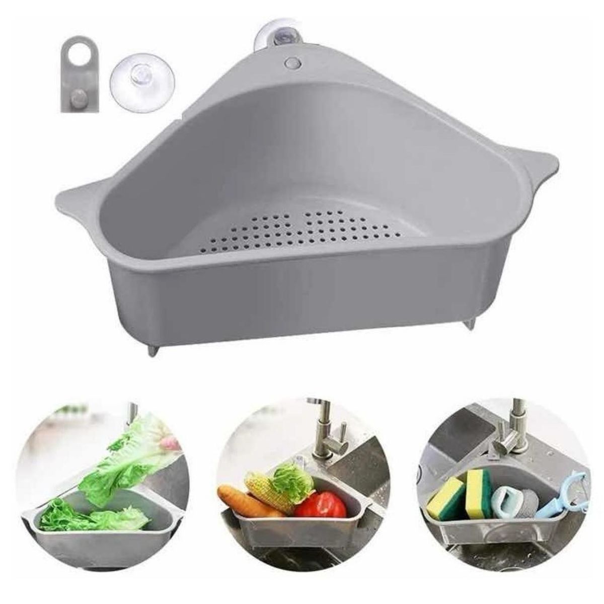 GENERICO - Colador Escurridor Lavaplatos Organizador Cocina Esquinero Gris
