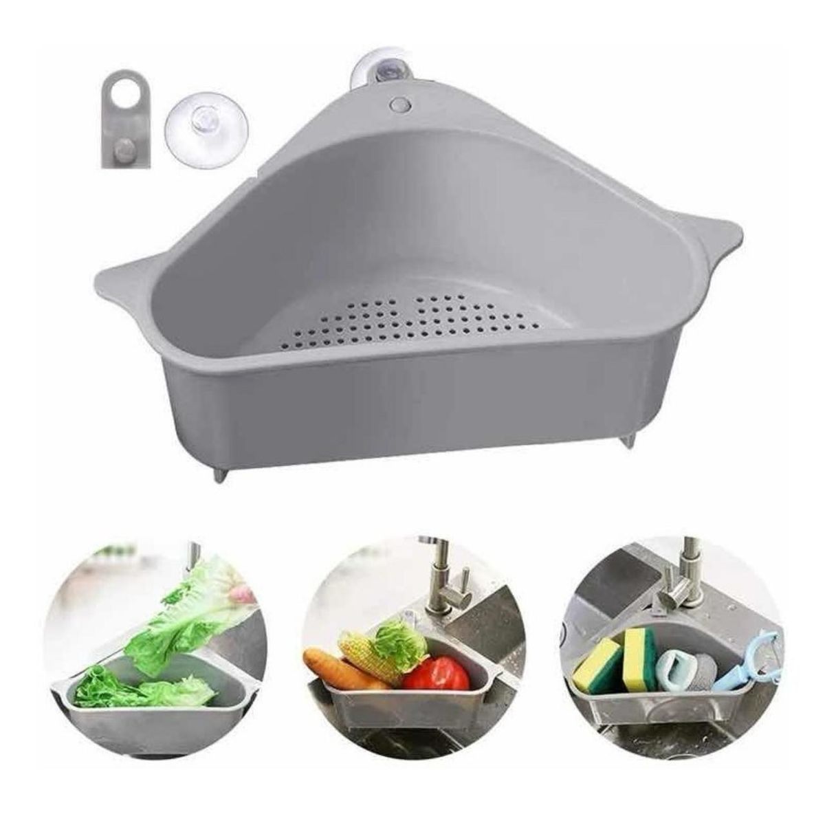 GENERICO - Colador Escurridor Lavaplatos Organizador Cocina Esquinero Gris