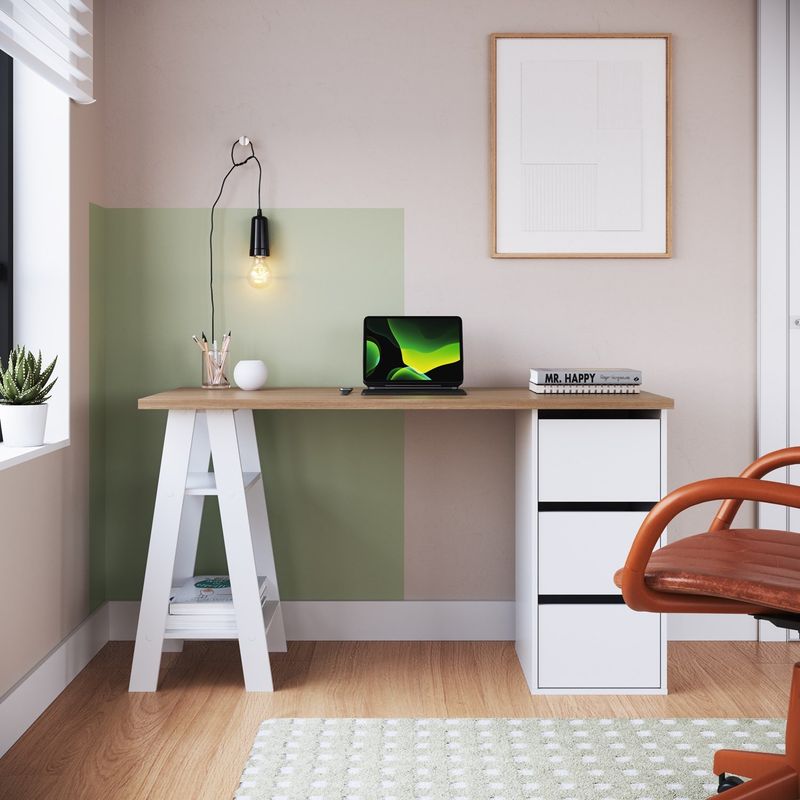 DF HOME - Escritorio Nova 3 Cajones Blanco Castaño B114.087