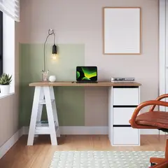 DF HOME - Escritorio Nova 3 Cajones Blanco Castaño B114.087