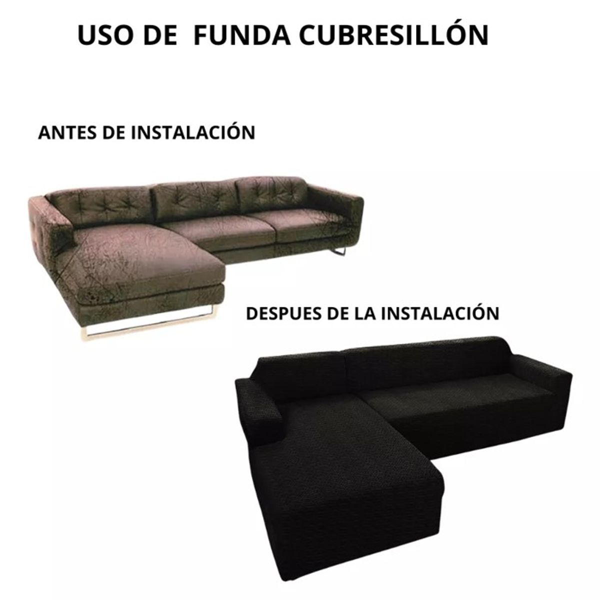 GENERICO - FUNDA PARA SILLON TIPO L NEGRO DISEÑO TEXTURIZADO 3 CUERPO TF