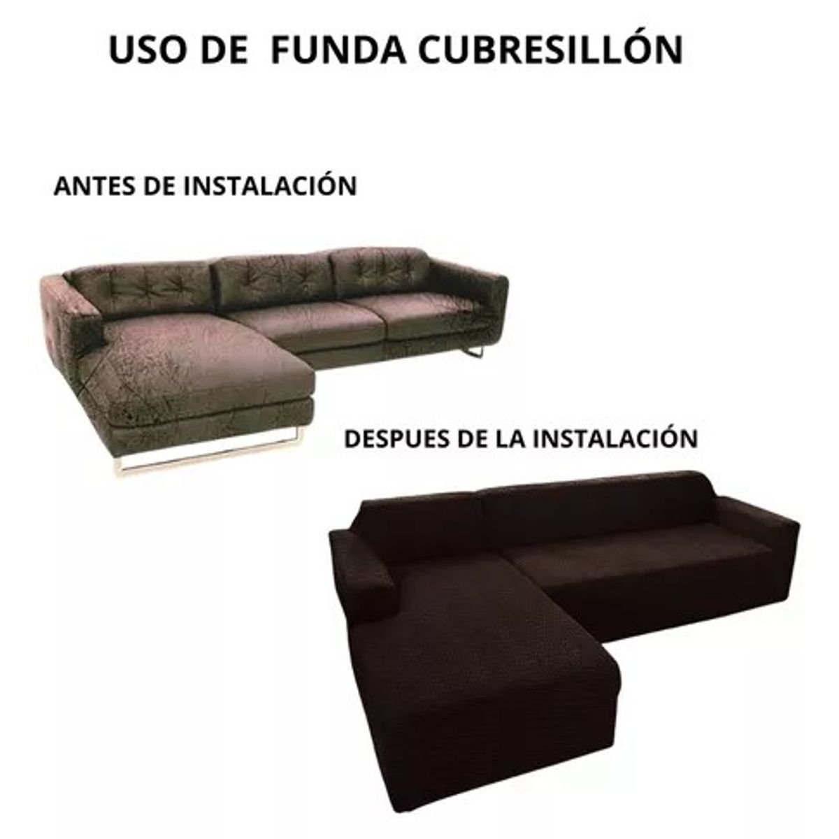 GENERICO - FUNDA PARA SILLON TIPO L CAFE DISEÑO TEXTURIZADO 3 CUERPO TF
