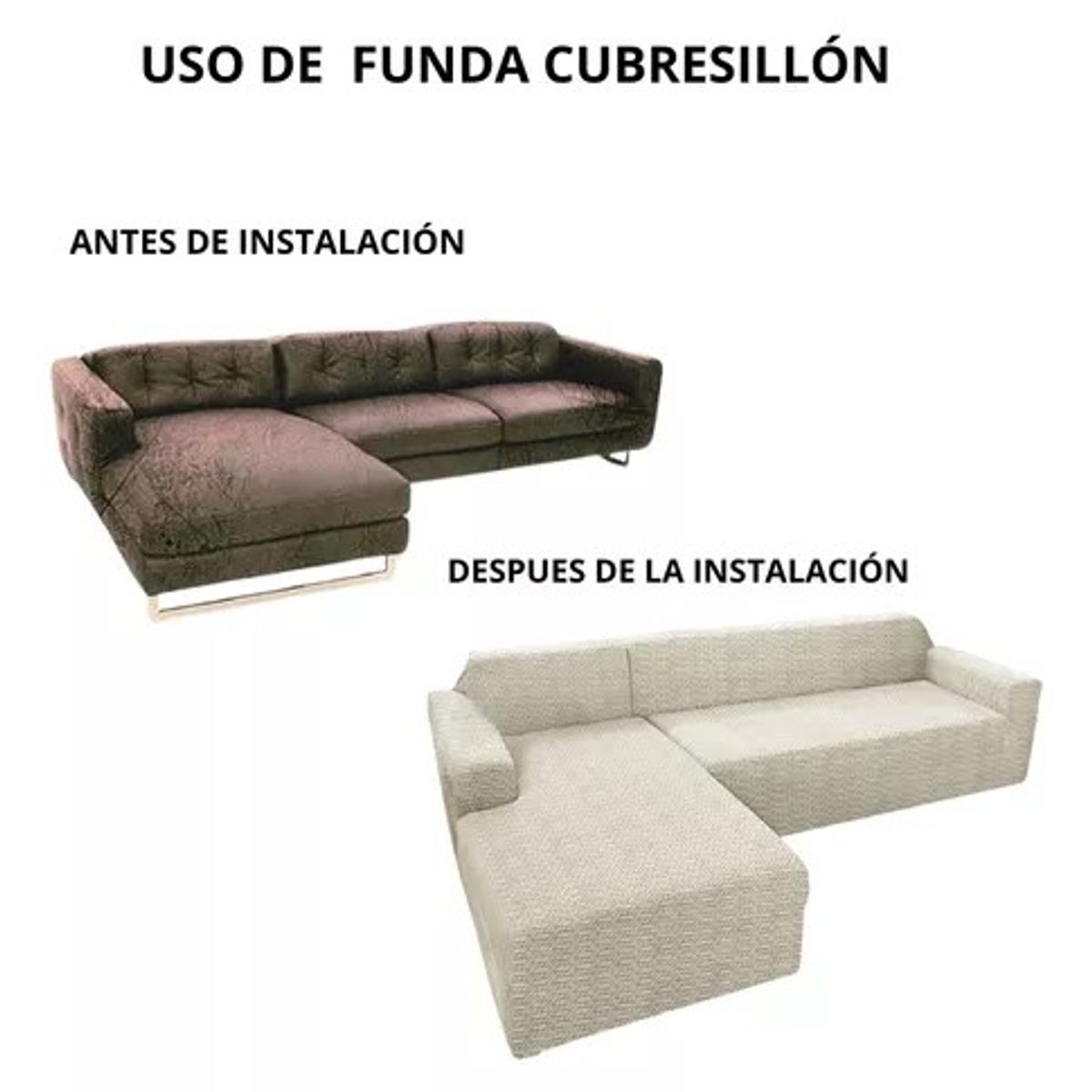 GENERICO - FUNDA PARA SILLON TIPO L BLANCO DISEÑO TEXTURIZADO 3 CUERPO TF