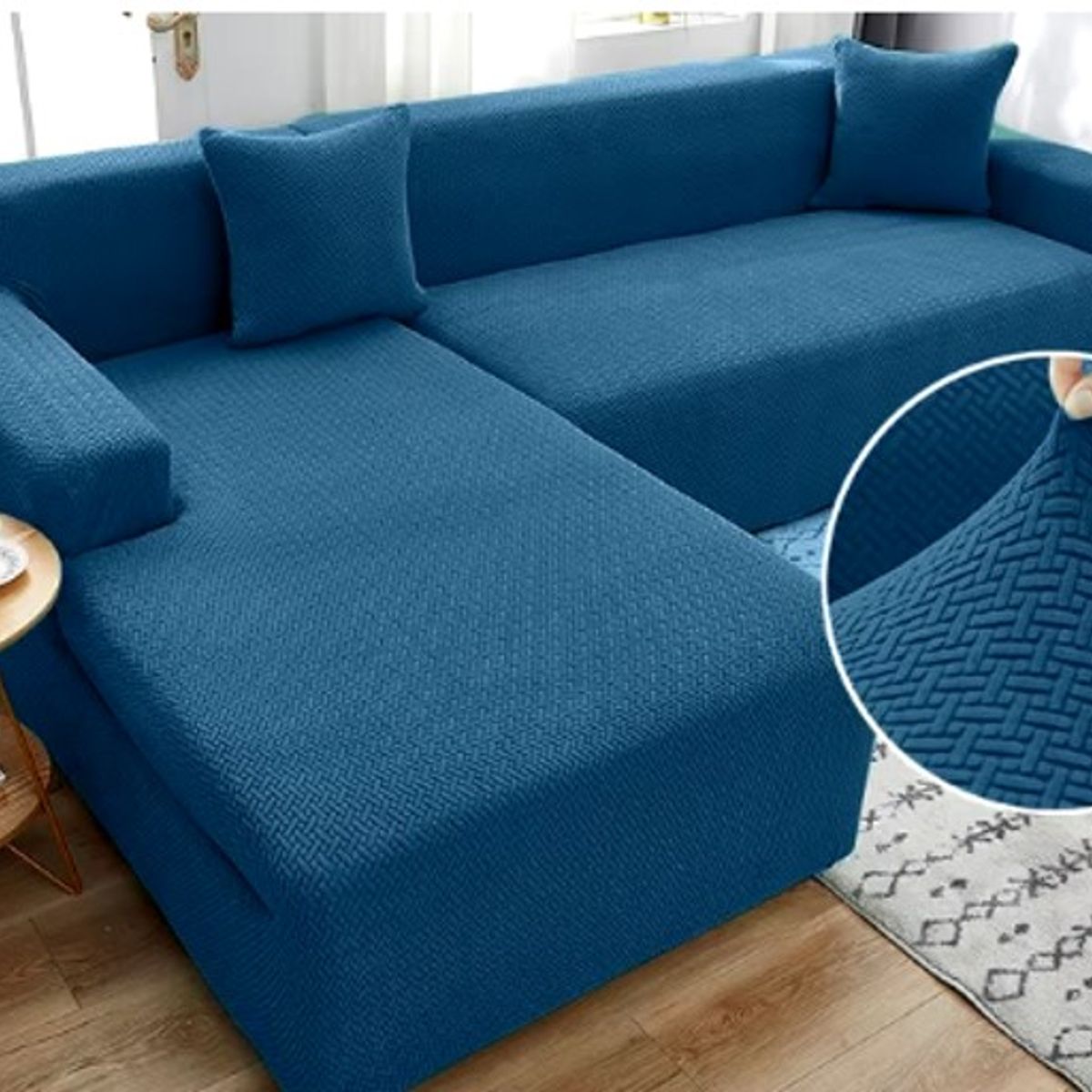 GENERICO - FUNDA PARA SILLON TIPO L CELESTE DISEÑO TEXTURIZADO 3 CUERPO TF