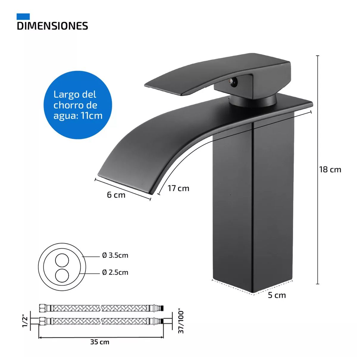 GENERICO - Grifo Llave Cascada Curva para Lavamanos Monomando