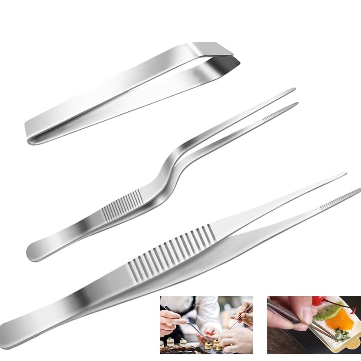 KUANGYE - Juego 3 Pinzas Cocina Emplatar Y Espina Pescado Gastronómica