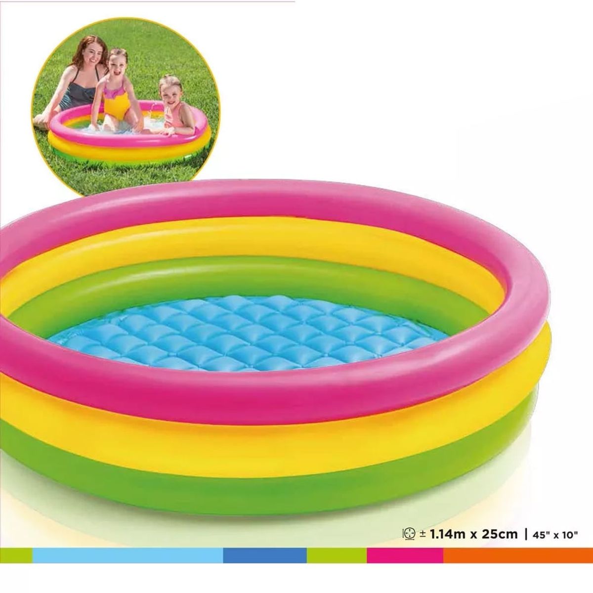 GENERICO - Piscina Inflable Redondo Rosa Amarilla Verde 114 cms