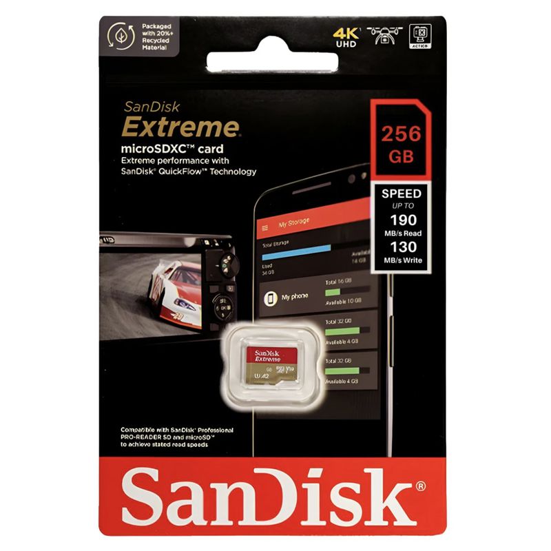 SANDISK - Memoria MicroSD SanDisk Extreme 256GB 4K UHD Alta velocidad 190Mbs