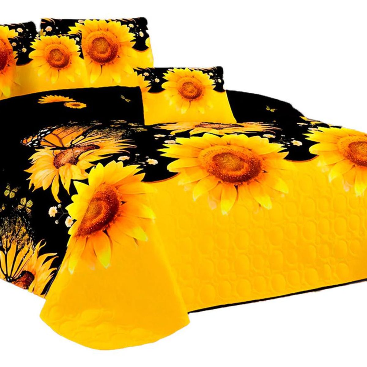 GENERICO - Cubre Cama King Quilt 2.5 Plazas Estampado Girasol 650