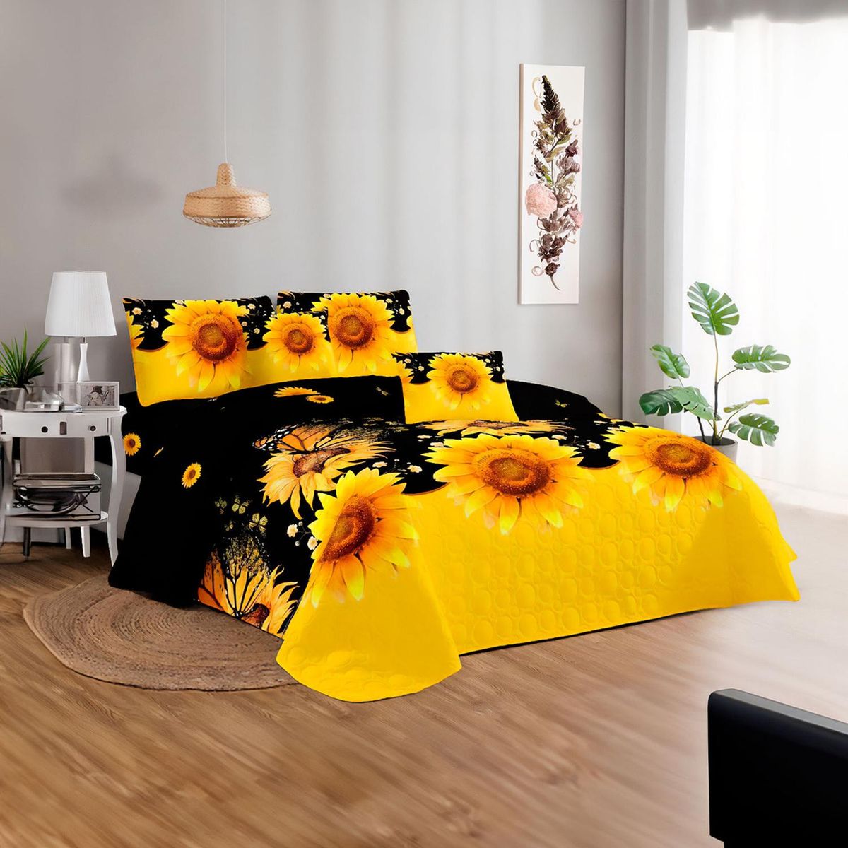 GENERICO - Cubre Cama King Quilt 2.5 Plazas Estampado Girasol 650