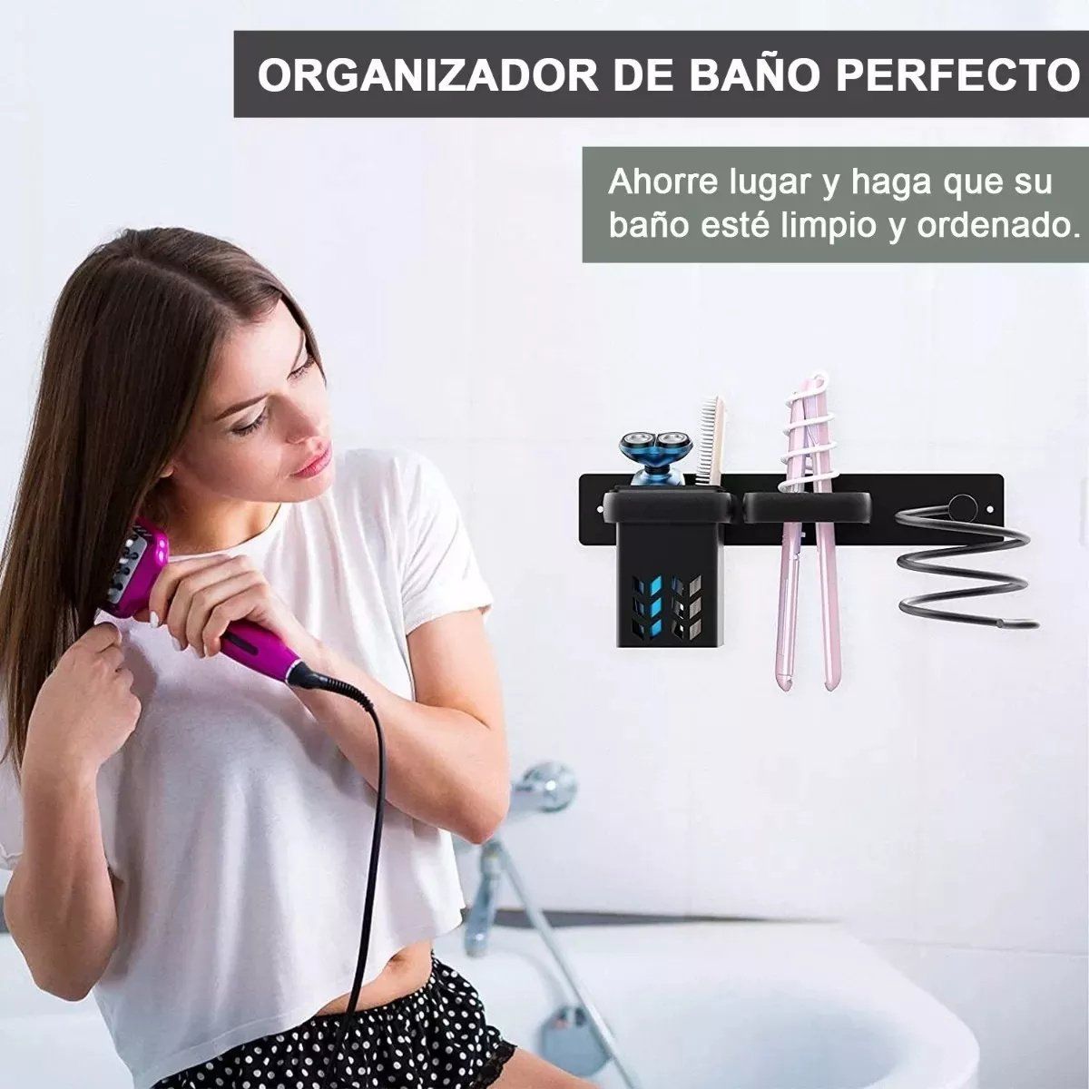 KUANGYE - Soporte De Secador De Pelo Montado En La Pared Para Baño