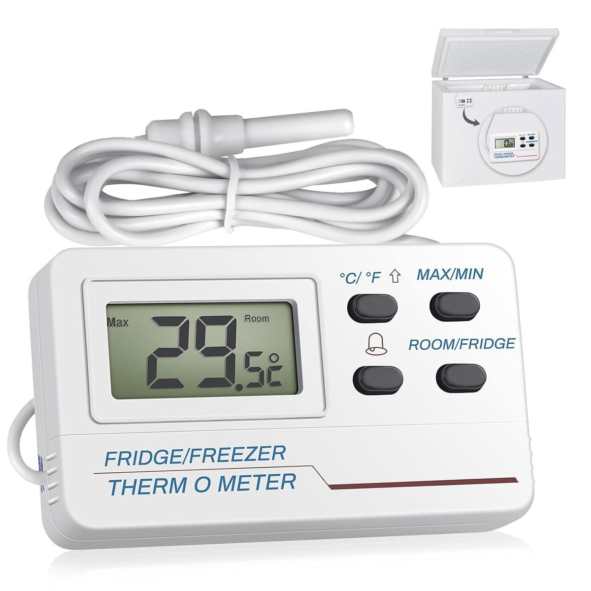 KUANGYE - Termometro Digital Refrigerador Sonda Y Alarma Max Min C° F°