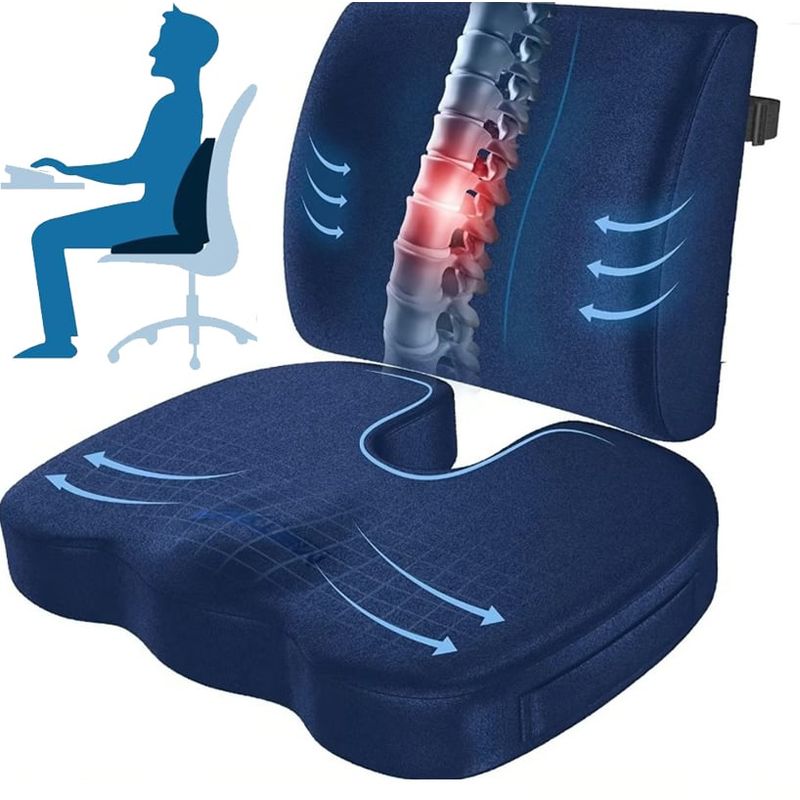 KUANGYE - Cojin Lumbar Y Asiento Para Coxis y Ciatica LumbarAzul