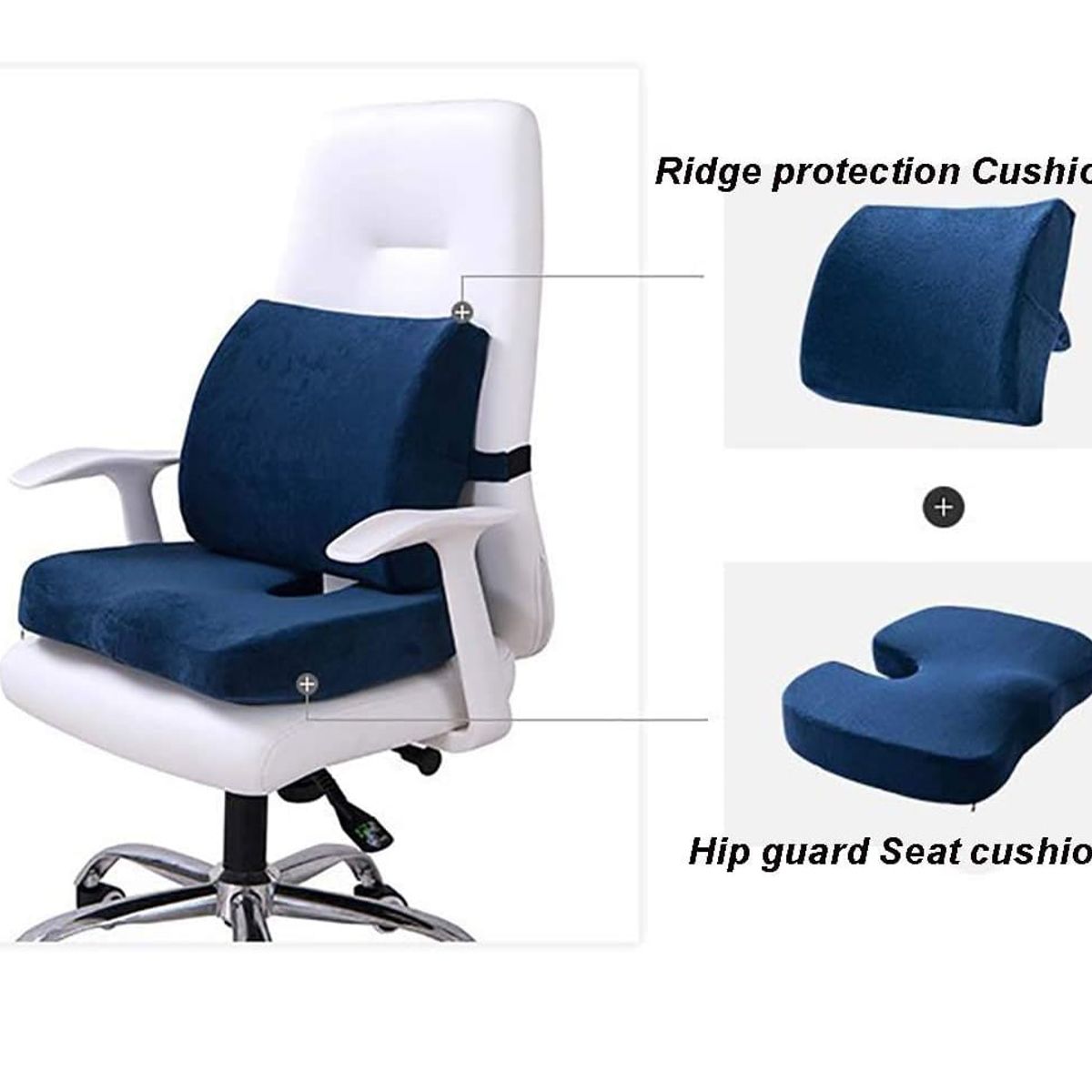 KUANGYE - Cojin Lumbar Y Asiento Para Coxis y Ciatica LumbarAzul