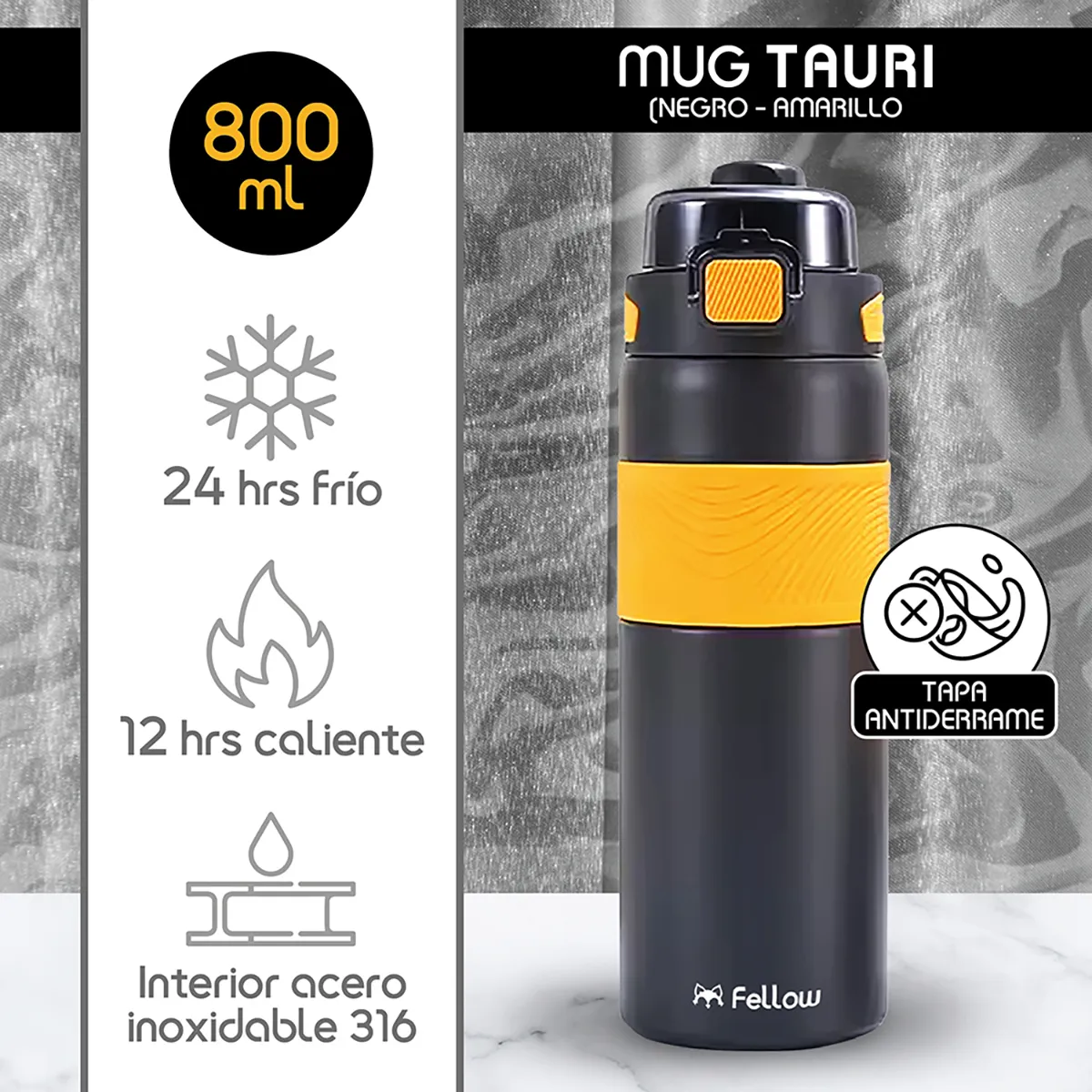 FELLOW - Termo Botella Termica Tauri By Fellow Mug Agua Cafe 800ML Amarillo