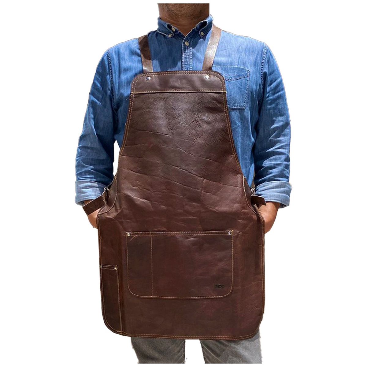 MOO HOGAR - Pechera Cuero Natural una Pieza 72 X 52 cm Correas Cruzadas