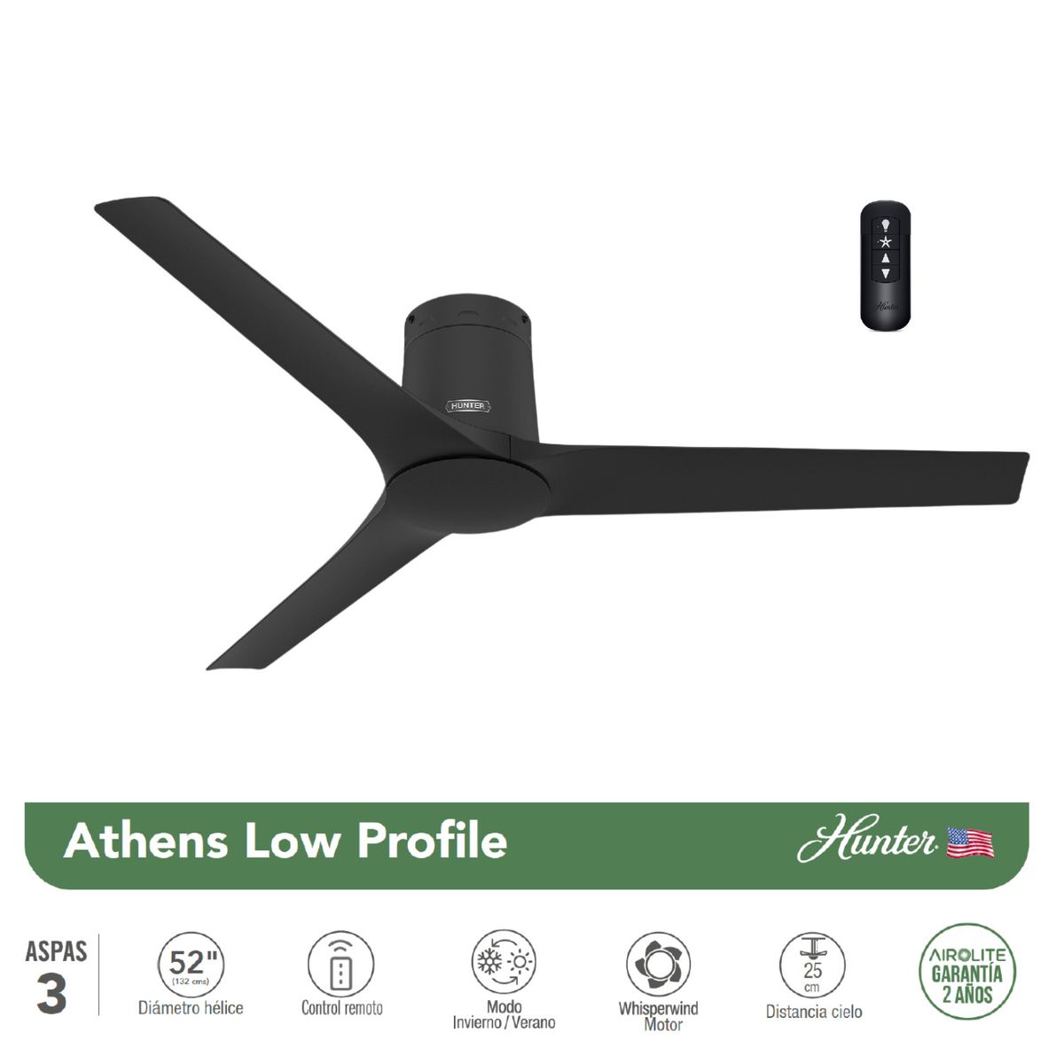 HUNTER - VENTILADOR TECHO ATHENS LOW PROFILE 52