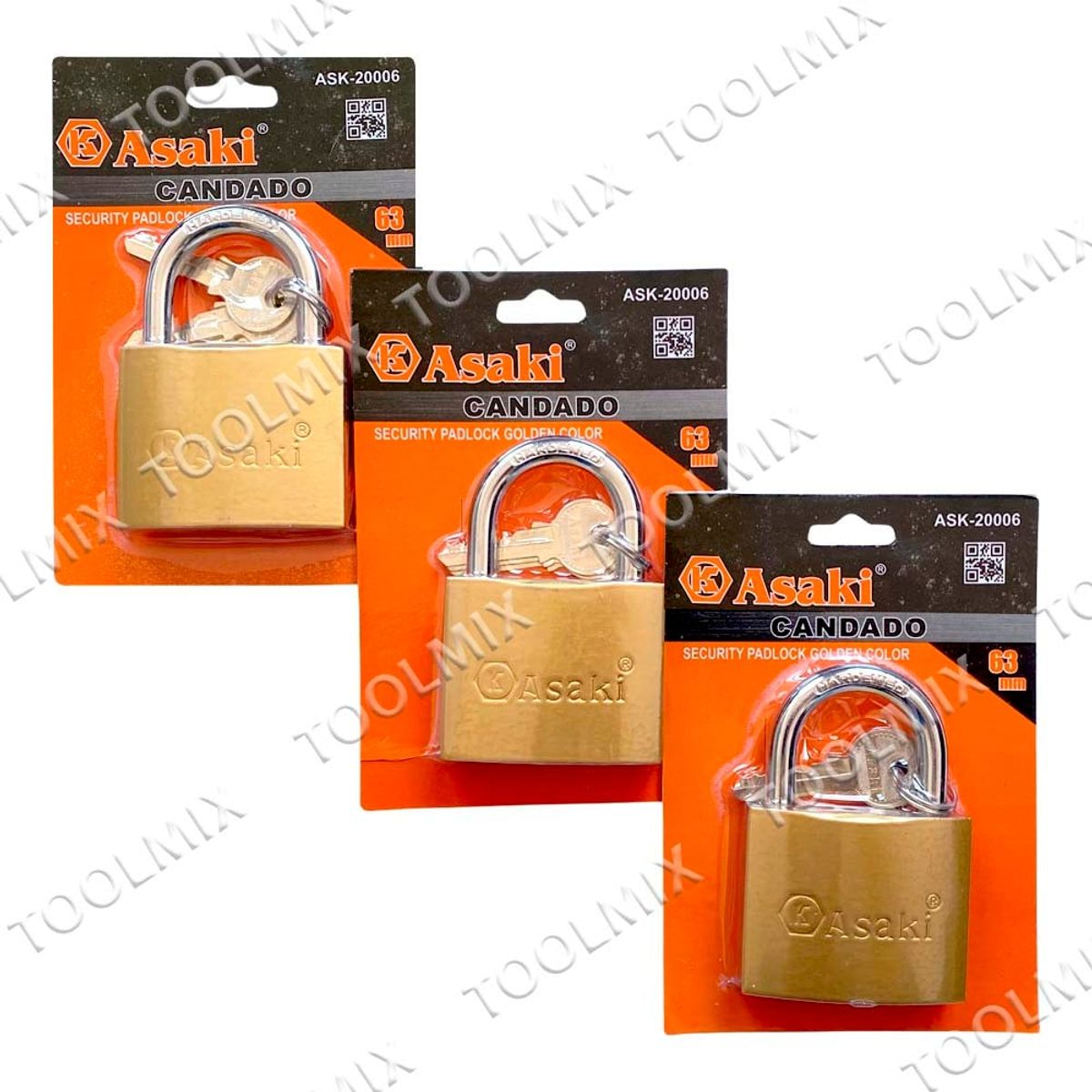 GENERICO - Candado De Seguridad Profesional 63mm Acero 3 Llaves Asaki