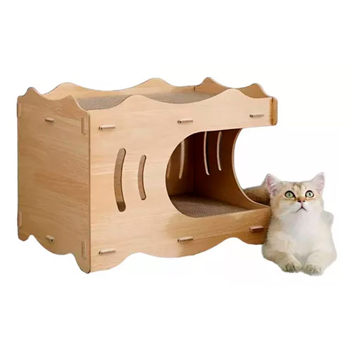 OFERTABKN - Cama Casa De Madera Para Gatos Con Rascador Interno