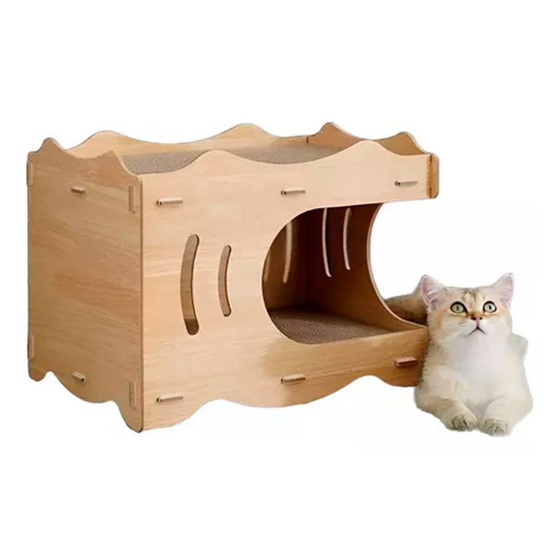 OFERTABKN - Cama Casa De Madera Para Gatos Con Rascador Interno