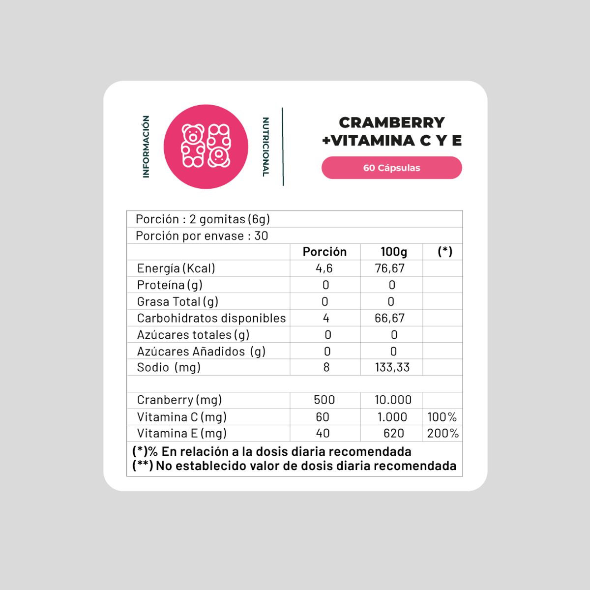 KARUNLIFE - Gomitas Cranberry + Vitamina C + Vitamina E 60 Un Karun Life