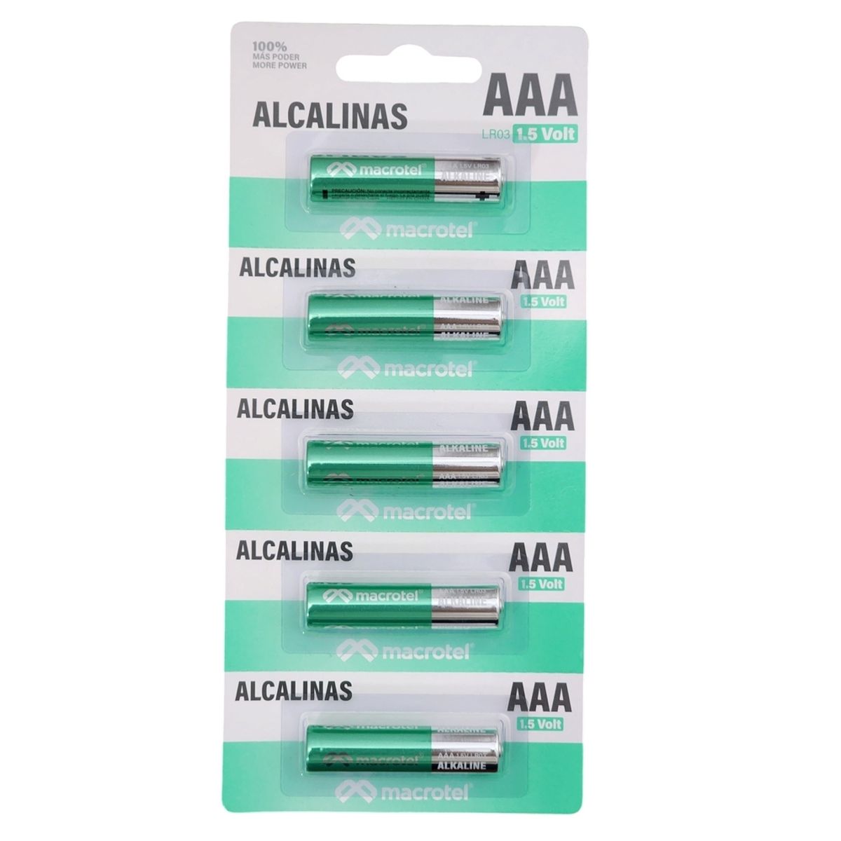 MACROTEL - Pack 5 Pilas Alcalinas AAA Prepicadas 1.5 Volt Macrotel