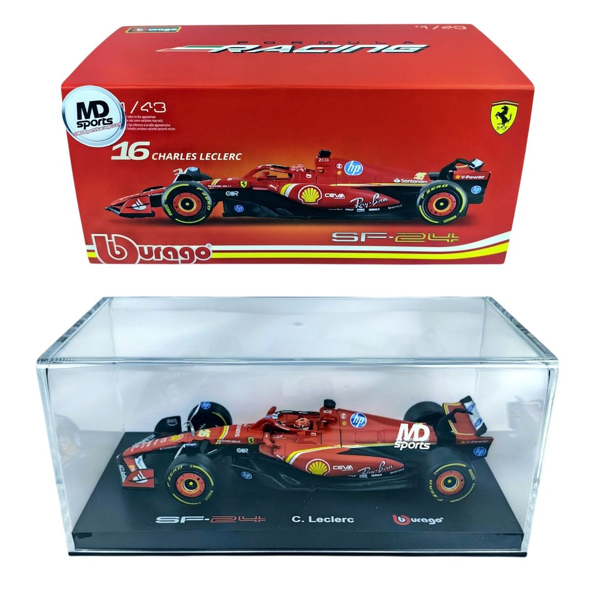 BBURAGO - Auto F1 Ferrari SF-24 2024 #16 Ch. Leclerc Caja Acrilic 1:43