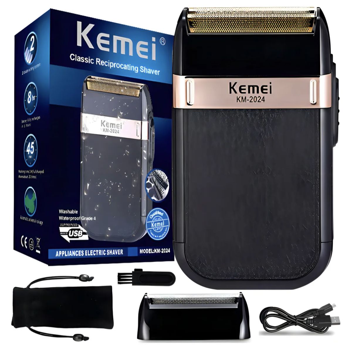 KEMEI - Máquina Afeitadora Kemei Km-2024 Negra Color Negro