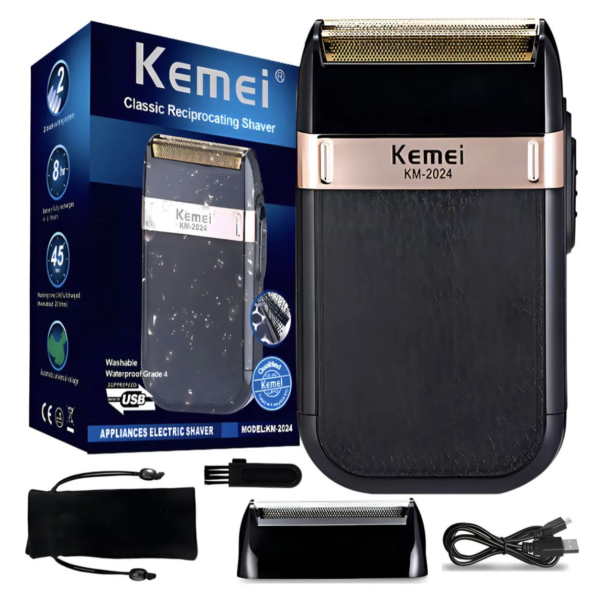 KEMEI - Máquina Afeitadora Kemei Km-2024 Negra Color Negro