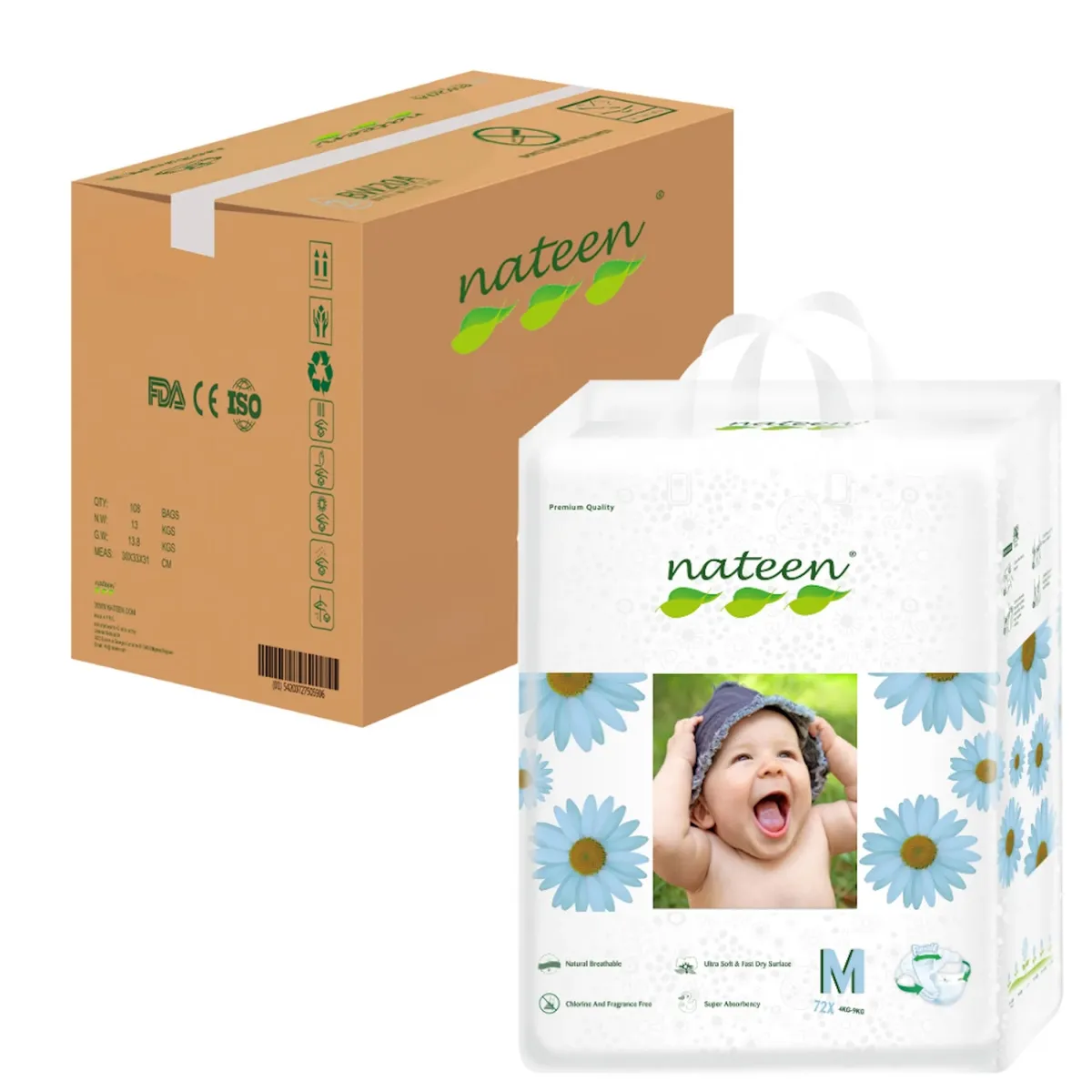 NATEEN - Pañales PREMIUM para bebe marca nateen talla M 144 unidades