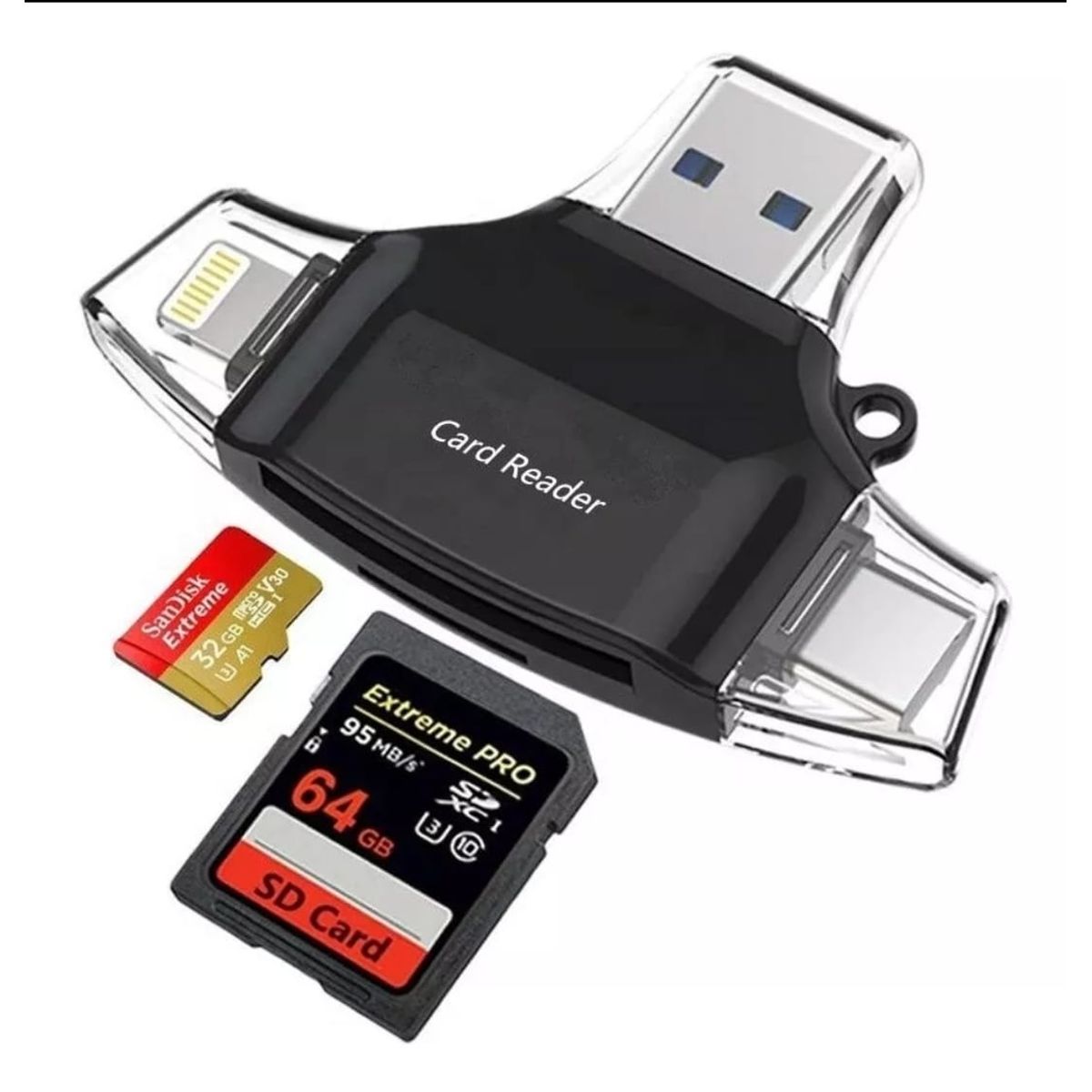 GENERICO - Adapatador 4 en 1 OTG Lector de SD, USB, Tipo C, Lightning, Micro B