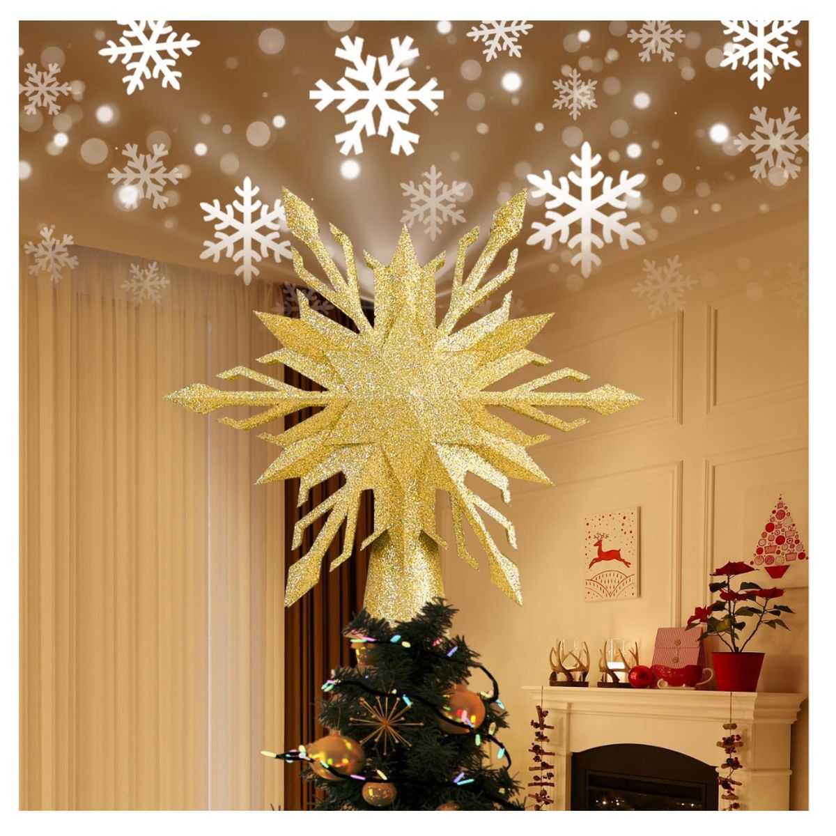 GENERICO - Estrella Copo De Nieve Para Árbol Navidad Proyector Led 3D