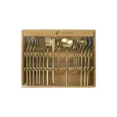DECO EXPRESS - Set Cubiertos 16 piezas Dorado Acero inoxidable